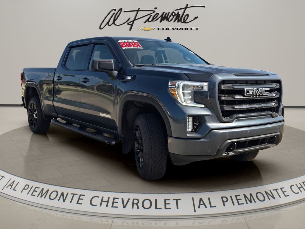 2021 GMC Sierra 1500 Elevation in Satin Steel Metallic — front three-quarter view