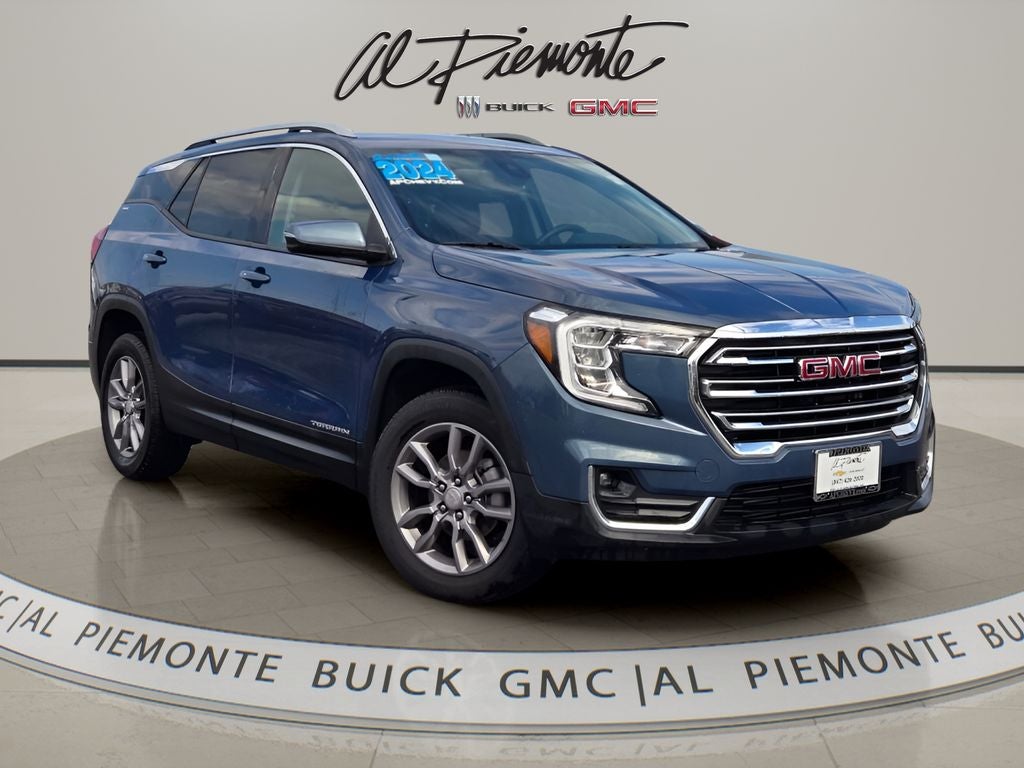 2024 GMC Terrain SLT in Downpour Metallic — front three-quarter view